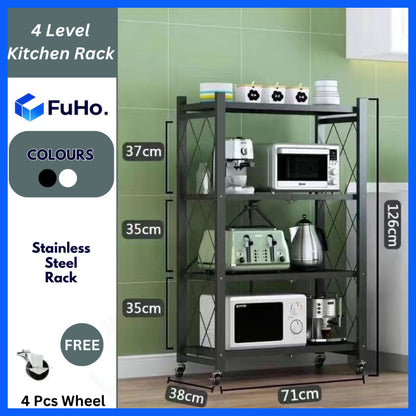 🇸🇬READY STOCK🇸🇬 FuHo Foldable Kitchen Storage Rack With Wheels | Kitchen Shelves | Kitchen Cabinet (KIT0062)