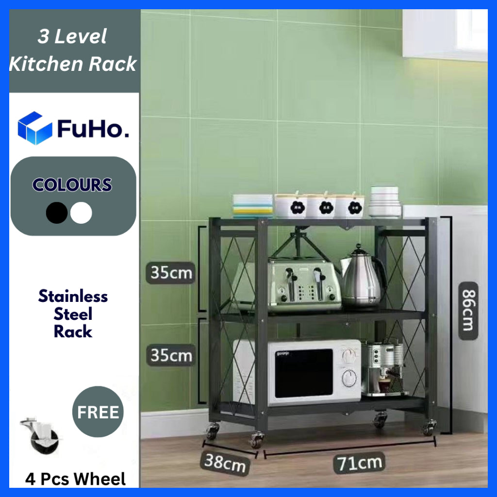 🇸🇬READY STOCK🇸🇬 FuHo Foldable Kitchen Storage Rack With Wheels | Kitchen Shelves | Kitchen Cabinet (KIT0062)