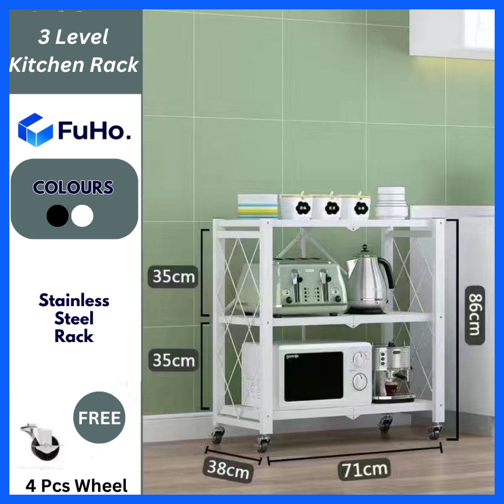 🇸🇬READY STOCK🇸🇬 FuHo Foldable Kitchen Storage Rack With Wheels | Kitchen Shelves | Kitchen Cabinet (KIT0062)