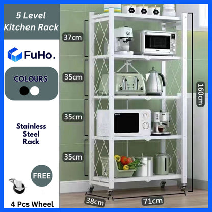 🇸🇬READY STOCK🇸🇬 FuHo Foldable Kitchen Storage Rack With Wheels | Kitchen Shelves | Kitchen Cabinet (KIT0062)