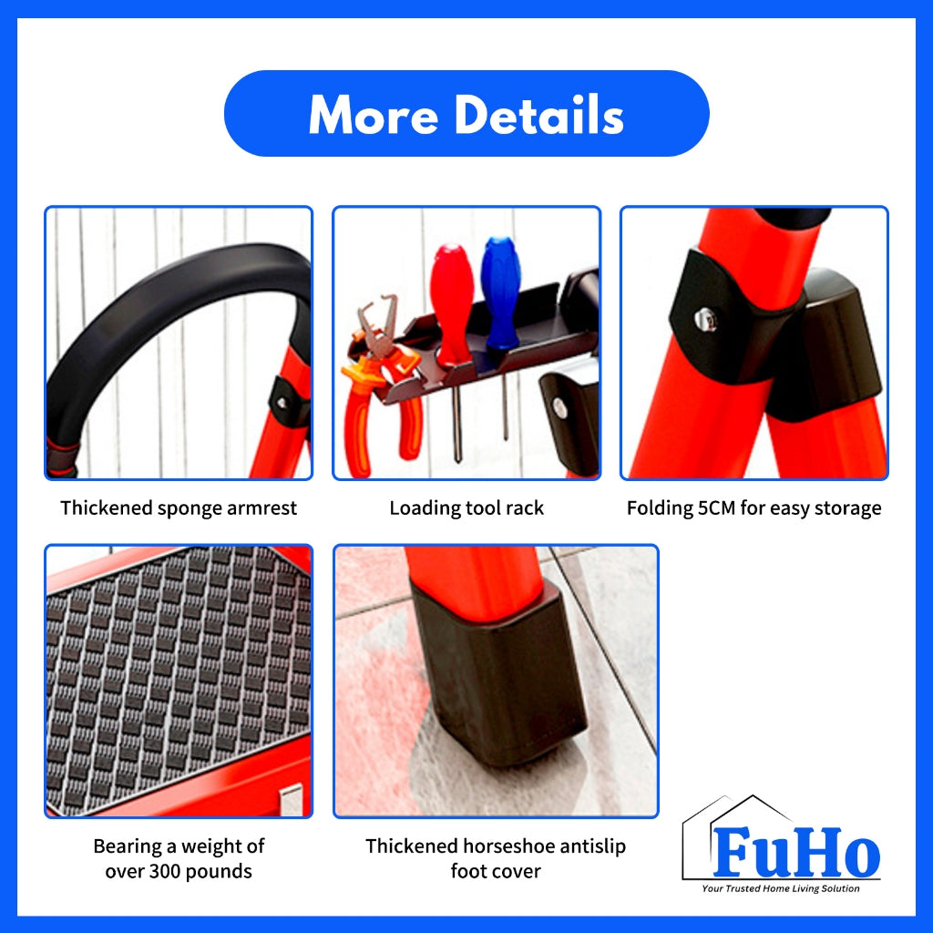 🇸🇬READY STOCK🇸🇬 FuHo Foldable Ladder With Handle | Anti Slip Ladder | Stainless Steel Ladder | (HL0249)