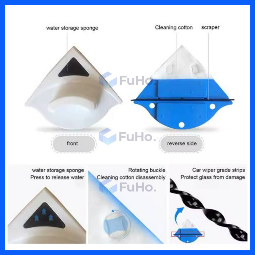 🇸🇬READY STOCK🇸🇬 Fuho Double Sided Triangular Magnetic Window Cleaner | Glass Cleaner | Window Wiper | (HL0238)