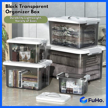 🇸🇬READY STOCK🇸🇬 Fuho Black Organiser Box | Storage Box | Plastic Container | Storage Box with Handle | (HL0242)