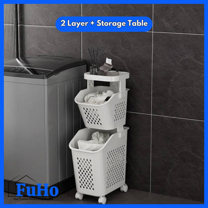 🇸🇬READY STOCK🇸🇬 FuHo Laundry Basket Trolley | Collapsible Storage Trolley | Clothes Rack | Clothes Trolley | (TL0055)