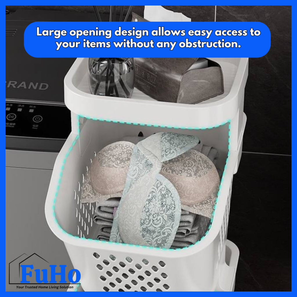 🇸🇬READY STOCK🇸🇬 FuHo Laundry Basket Trolley | Collapsible Storage Trolley | Clothes Rack | Clothes Trolley | (TL0055)