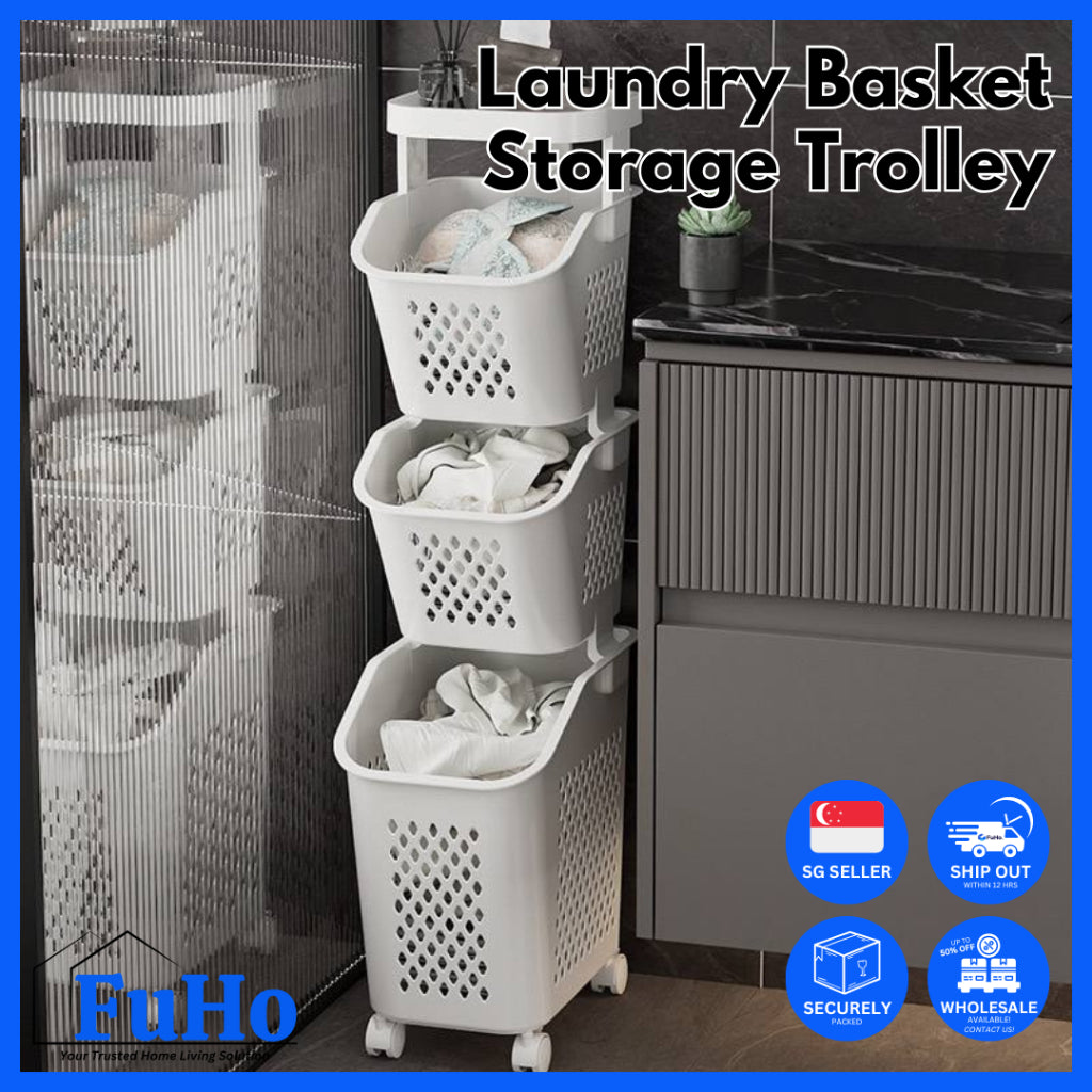 🇸🇬READY STOCK🇸🇬 FuHo Laundry Basket Trolley | Collapsible Storage Trolley | Clothes Rack | Clothes Trolley | (TL0055)