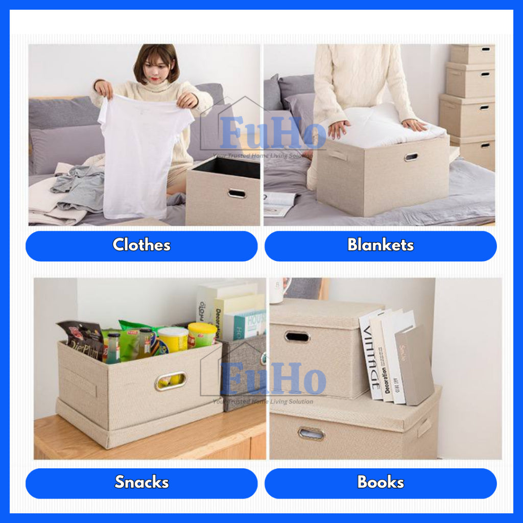 🇸🇬READY STOCK🇸🇬 FuHo Foldable Cotton Linen Storage Box | Storage Box | Collapsible Storage Box | (HL0257)