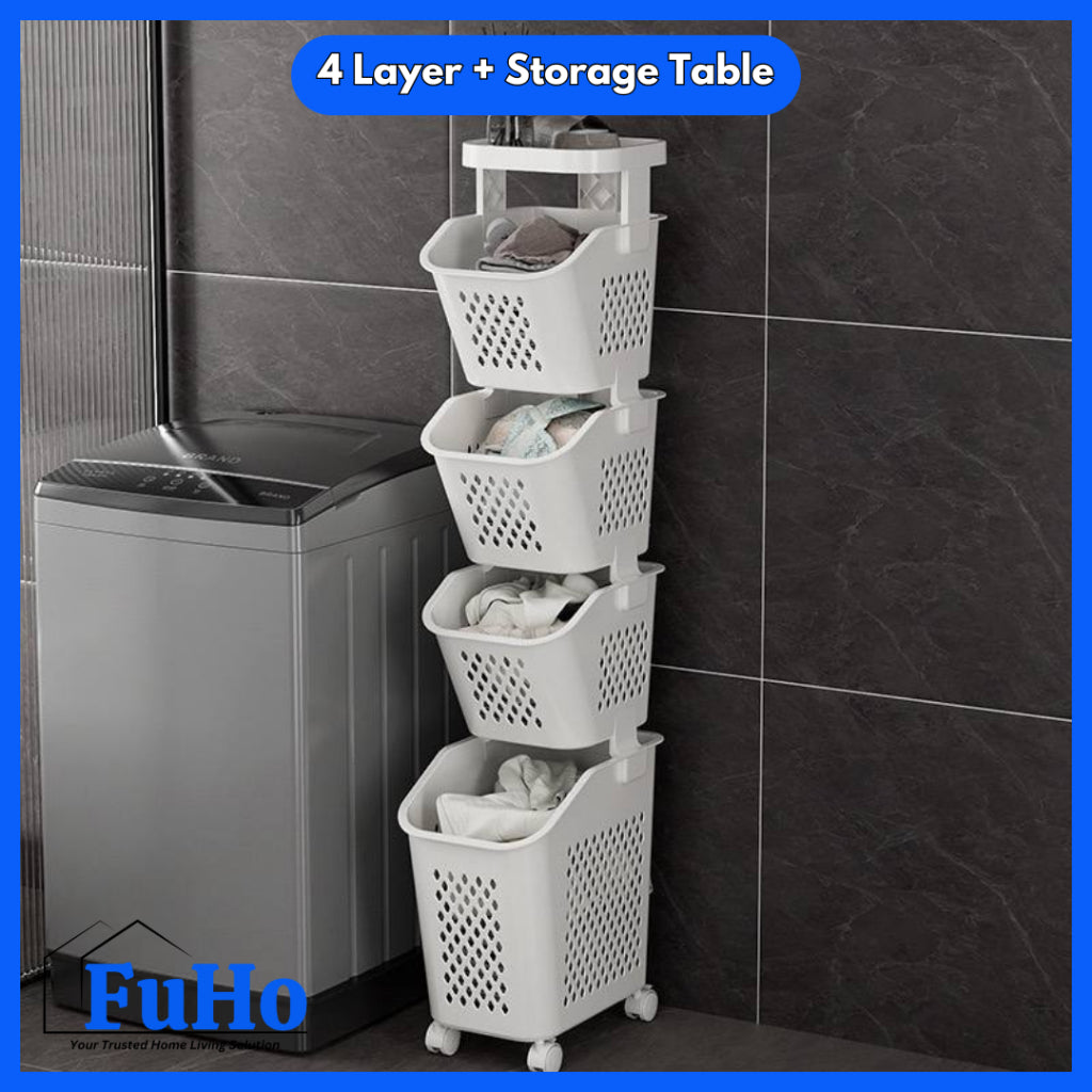 🇸🇬READY STOCK🇸🇬 FuHo Laundry Basket Trolley | Collapsible Storage Trolley | Clothes Rack | Clothes Trolley | (TL0055)