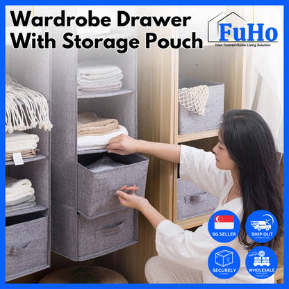 🇸🇬READY STOCK🇸🇬 FuHo Wardrobe Drawer With Storage Pouch | Hanging Wardrobe Cabinet | Storage Box | (HL0256)
