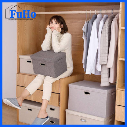 🇸🇬READY STOCK🇸🇬 FuHo Foldable Cotton Linen Storage Box | Storage Box | Collapsible Storage Box | (HL0257)