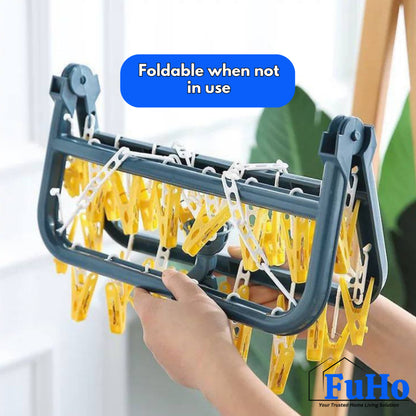 🇸🇬READY STOCK🇸🇬 FuHo Foldable Laundry 32pcs Pegs | Pegs | Laundry Pegs | Hanger | Hangers with Pegs | (HL0321)