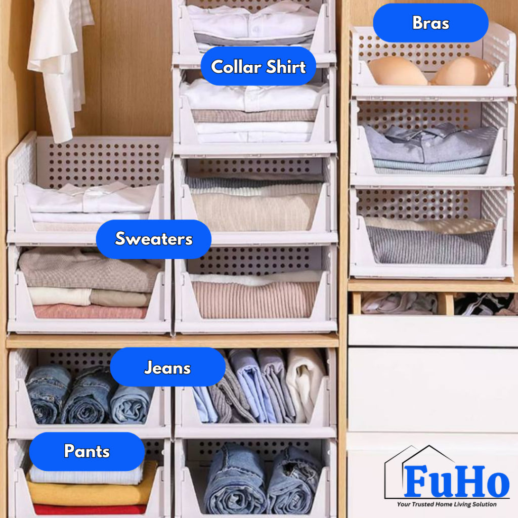 🇸🇬READY STOCK🇸🇬 FuHo Foldable Cabinet Box | Wardrobe Storage Box | Wardrobe Organizers | Cabinet Stackable Box (HL0320)