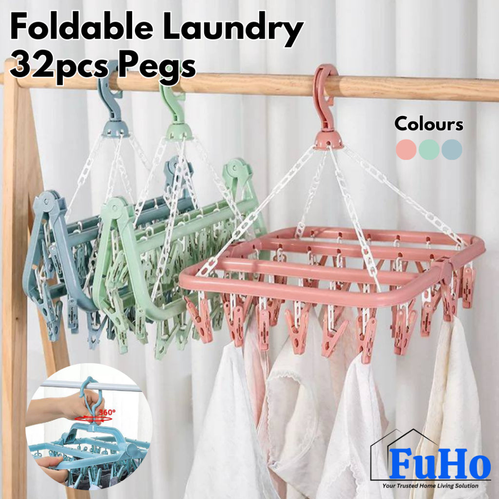 🇸🇬READY STOCK🇸🇬 FuHo Foldable Laundry 32pcs Pegs | Pegs | Laundry Pegs | Hanger | Hangers with Pegs | (HL0321)