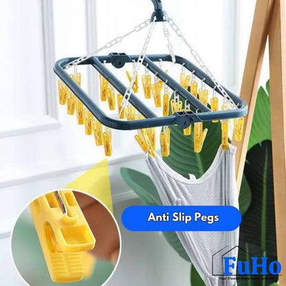 🇸🇬READY STOCK🇸🇬 FuHo Foldable Laundry 32pcs Pegs | Pegs | Laundry Pegs | Hanger | Hangers with Pegs | (HL0321)