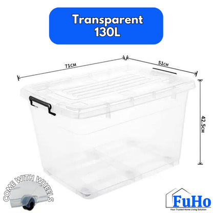 Fuho Transparent Storage Box With Wheel | Plastic Container | Stackable Box | Storage Box (HL0005)