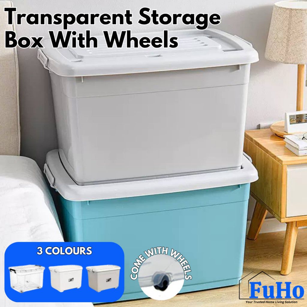 Fuho Transparent Storage Box With Wheel | Plastic Container | Stackable Box | Storage Box (HL0005)