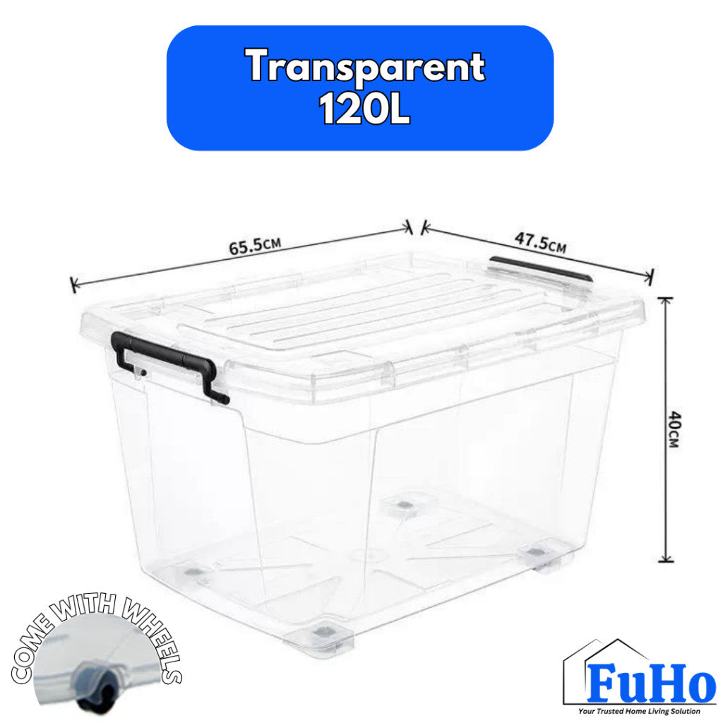 Fuho Transparent Storage Box With Wheel | Plastic Container | Stackable Box | Storage Box (HL0005)