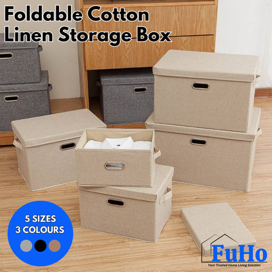 🇸🇬READY STOCK🇸🇬 FuHo Foldable Cotton Linen Storage Box | Storage Box | Collapsible Storage Box | (HL0257)
