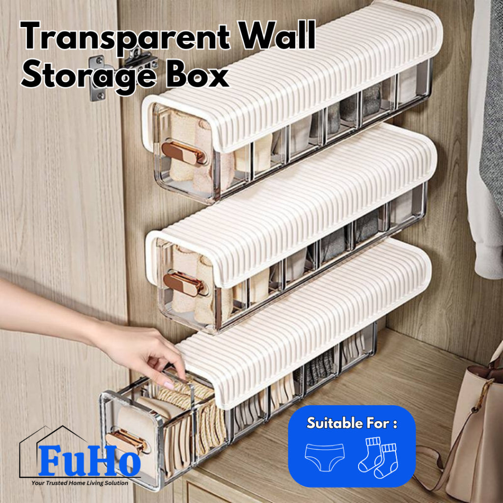 🇸🇬READY STOCK🇸🇬 FuHo Transparent Wall Storage Box | Storage Box | Undergarment Storage Box | (HL0315)