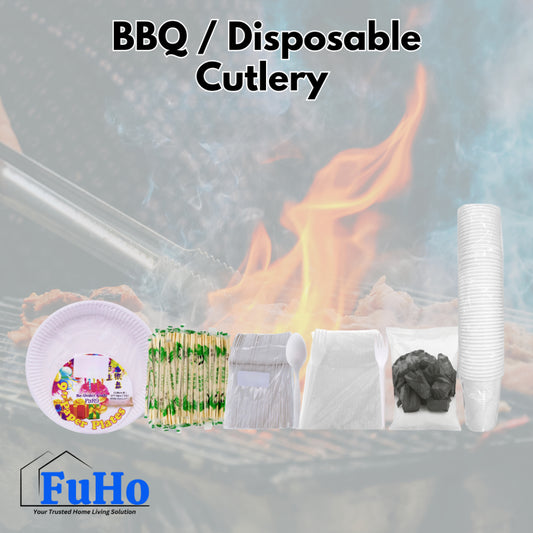 🇸🇬READY STOCK🇸🇬 FuHo Paper Plate | Plastic Fork | Plastic Spoon | Plastic Cups | Disposable Cutlery | (HL0319)