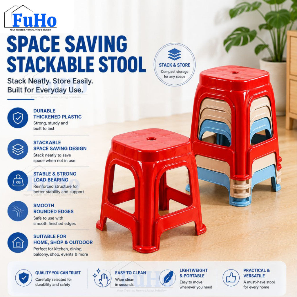 Fuho Red Stackable Stool | Red Plastic Stool | Stackable Chair | Windmill Stool | (HL0341)