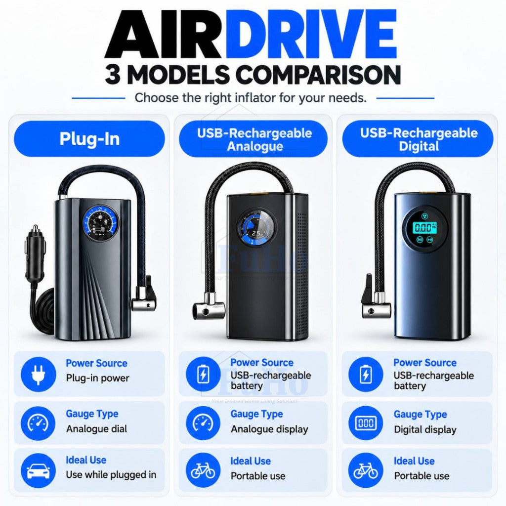 Fuho AirDrive Portable Tyre Pump for Car, Bicycle & Balls