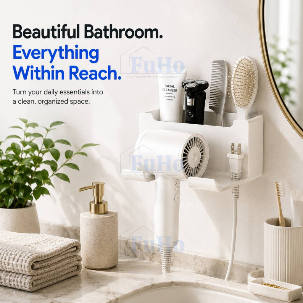 GroomDock Hair Dryer Holder | Hair Dryer | Hair Dryer Holder | Wall Mounted Hair Dryer | (HL0356)