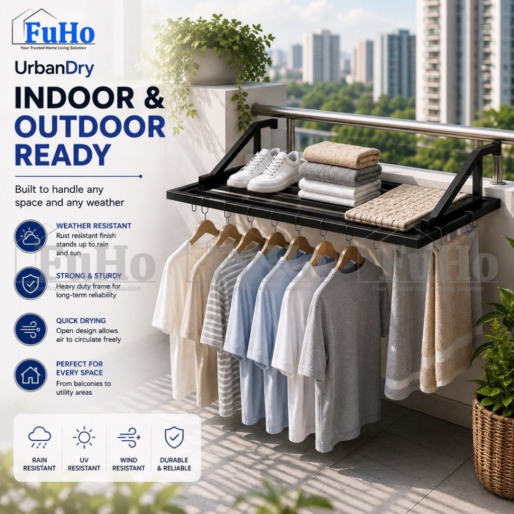 Fuho Premium Balcony Drying Rack | Clothes Rack | Clothes Hanger | Balcony Drying Rack | (HL0354)