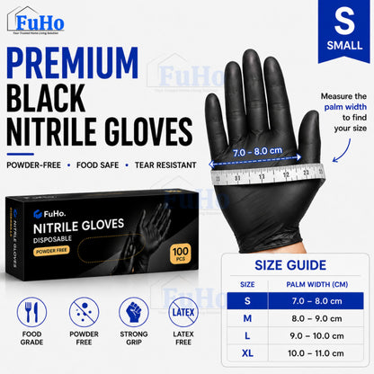 Fuho Black Nitrile Gloves | Disposable Gloves | Black Gloves | Food Grade Gloves (HL0343)