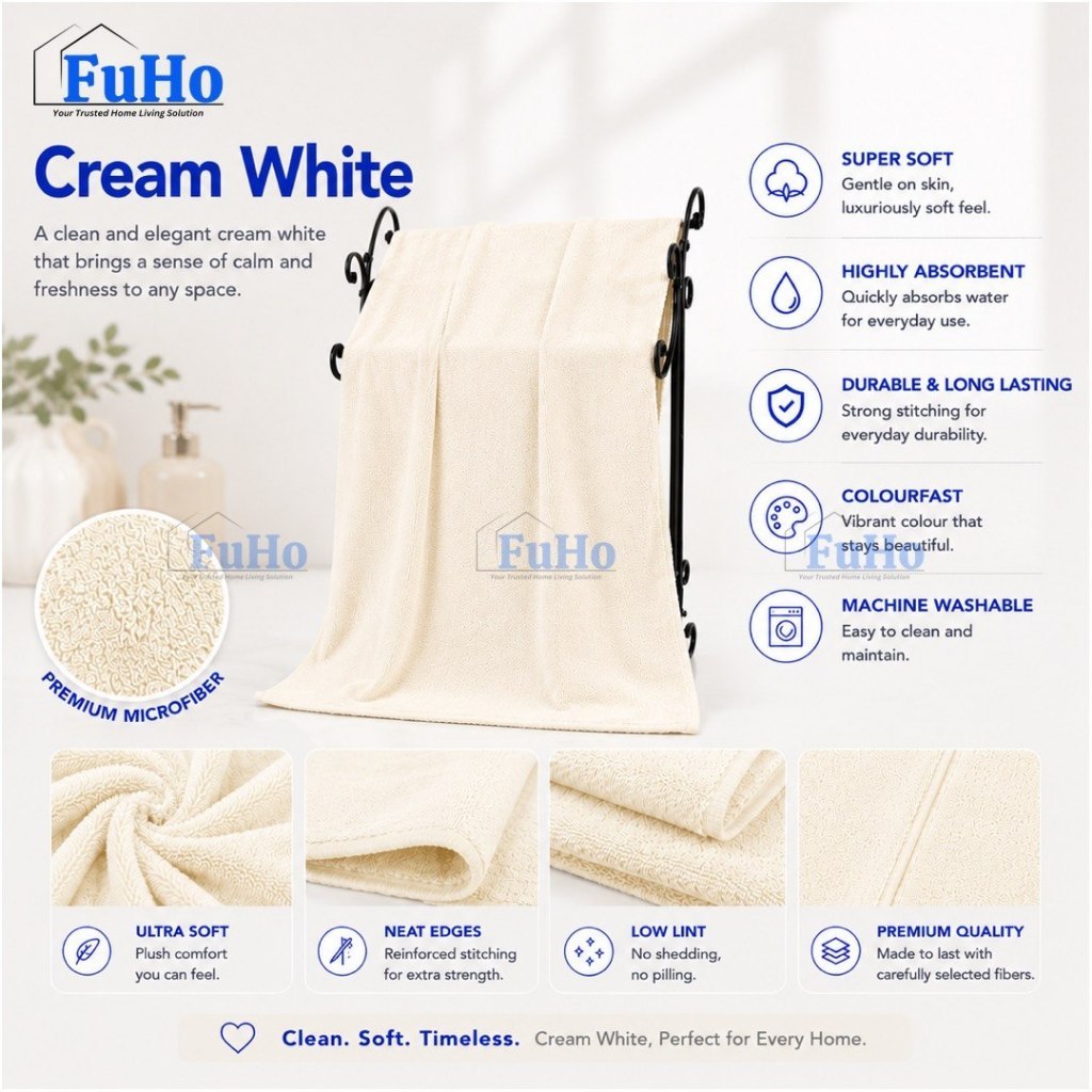 🇸🇬READY STOCK🇸🇬 FuHo Cloudsoft Absorbed Towel | Toilet Towel | Cotton Towel | Bathing Towel | Shower Towel | (HL0347)