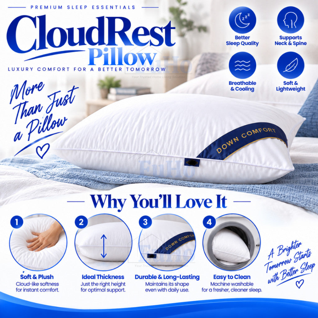 Fuho CloudRest Soft Fluffy Pillow | Hotel Pillow | Neck Support Pillow | Polyester Fibre Bed Pillow | (HL0351)