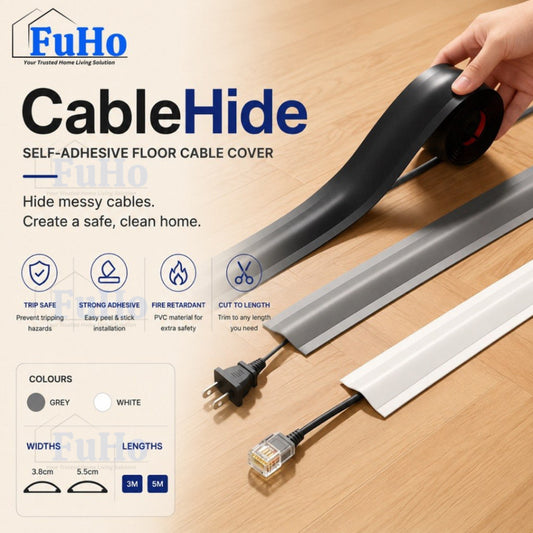 CableHide Self-Adhesive Floor Cable Cover PVC Wire Cord Protector Cable Management Concealer for Home Office | (HL0357)
