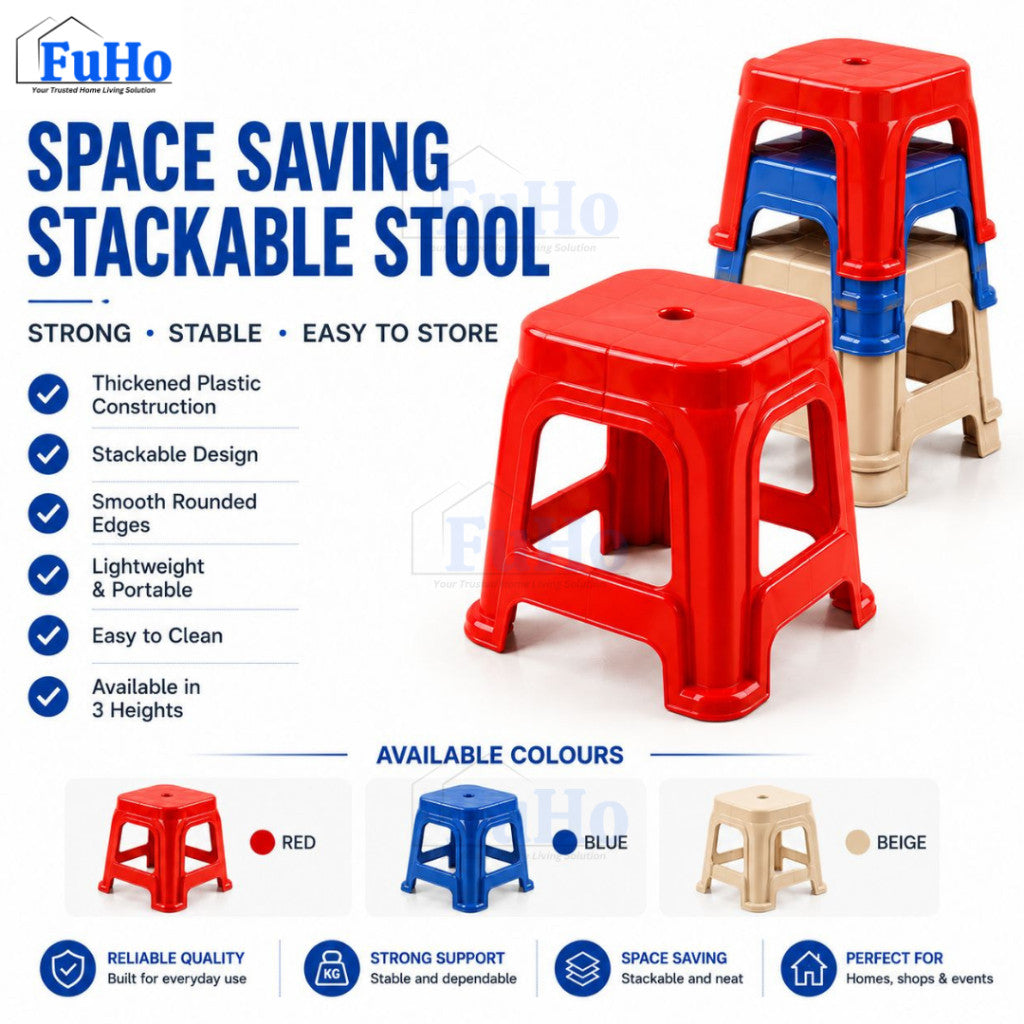 Fuho Red Stackable Stool | Red Plastic Stool | Stackable Chair | Windmill Stool | (HL0341)