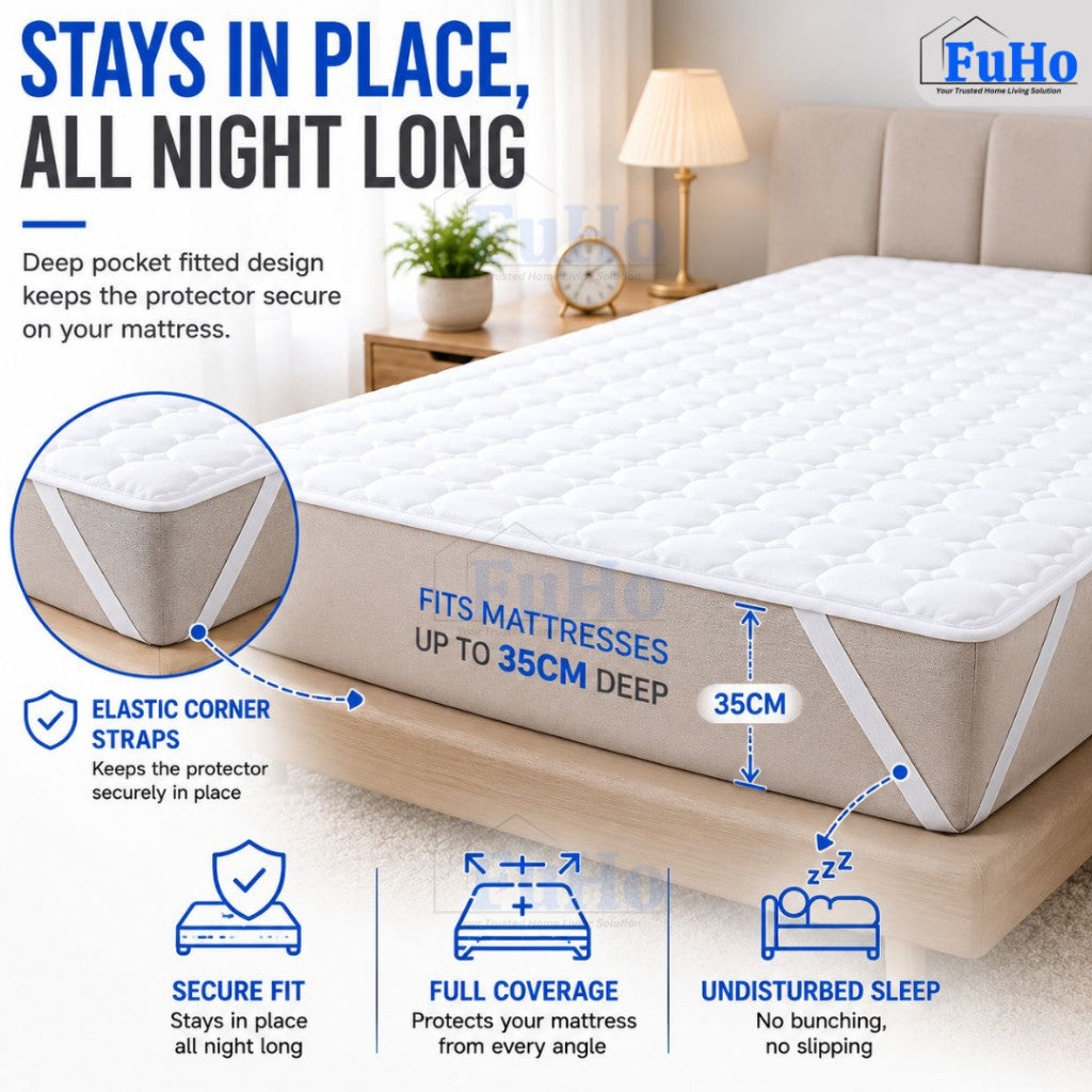 Fuho SleepGuard Mattress Protector | Bed Protector | Cotton Bed Protector | (HL0344)