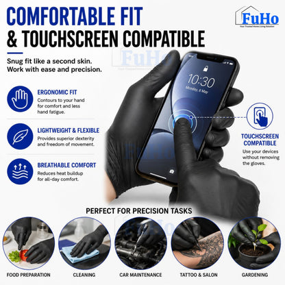 Fuho Black Nitrile Gloves | Disposable Gloves | Black Gloves | Food Grade Gloves (HL0343)