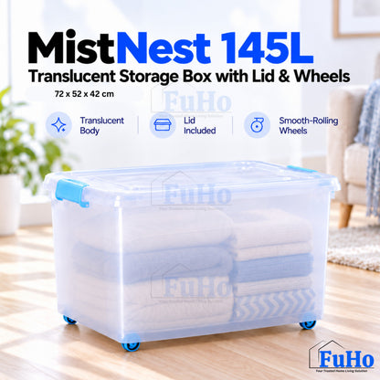 Fuho MistNest Large Plastic Storage Box with Lid & Wheels | Stackable Container | Toy Storage Organiser | HL0358