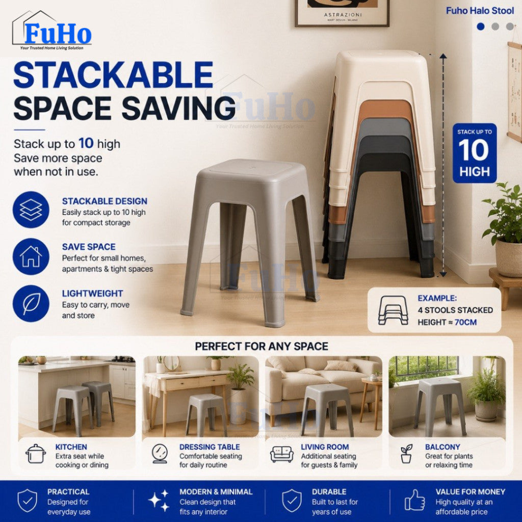 Fuho Halo Leather Stool | Stackable Chair | Windmill Chair | Stackable Benches (HL0348)