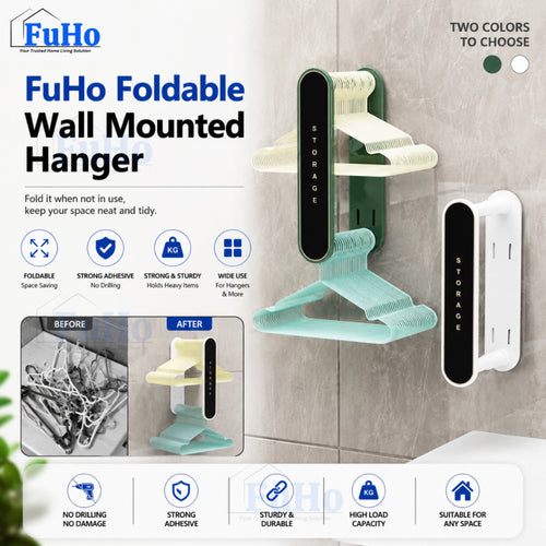 Fuho Foldable Wall-Mounted Hanger Organiser Rack (Adhesive)