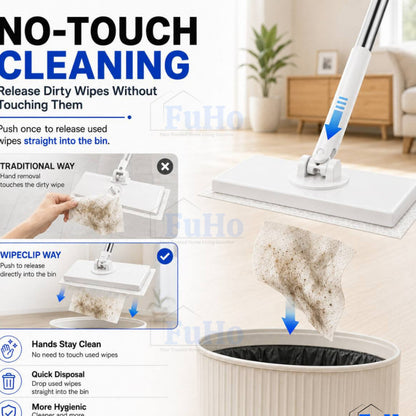 Fuho WipeClip Quick-Change Flat Mop, Slim 8cm Head (Wet & Dry)