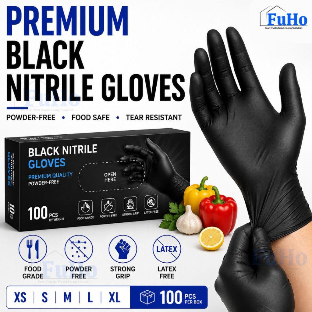 Fuho Black Nitrile Gloves | Disposable Gloves | Black Gloves | Food Grade Gloves (HL0343)