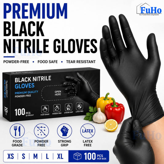Fuho Black Nitrile Gloves | Disposable Gloves | Black Gloves | Food Grade Gloves (HL0343)