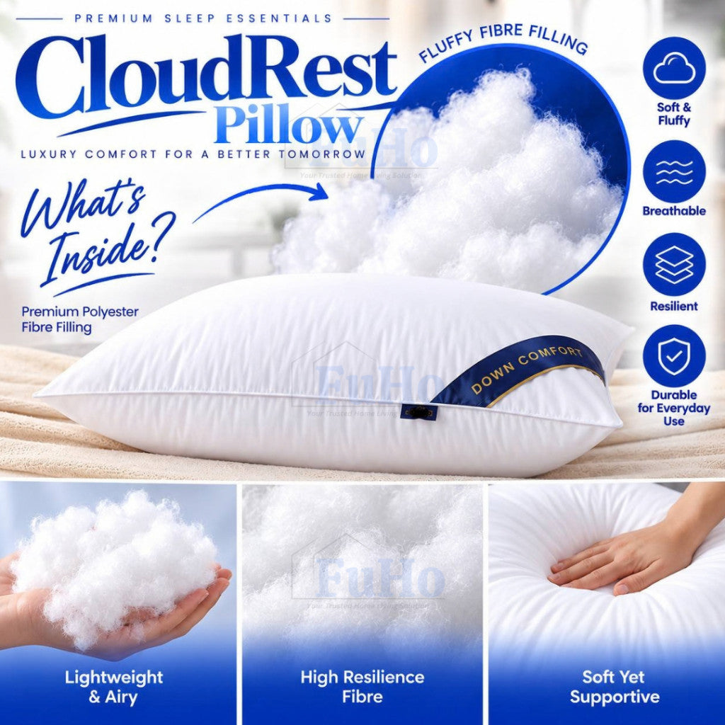 Fuho CloudRest Soft Fluffy Pillow | Hotel Pillow | Neck Support Pillow | Polyester Fibre Bed Pillow | (HL0351)