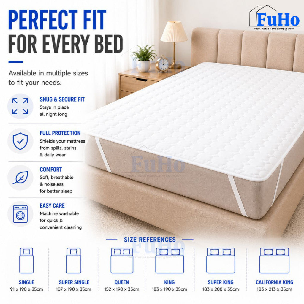 Fuho SleepGuard Mattress Protector | Bed Protector | Cotton Bed Protector | (HL0344)