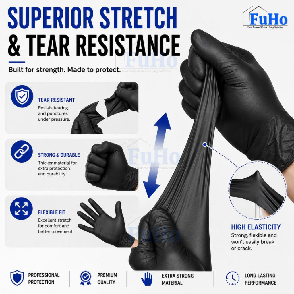 Fuho Black Nitrile Gloves | Disposable Gloves | Black Gloves | Food Grade Gloves (HL0343)