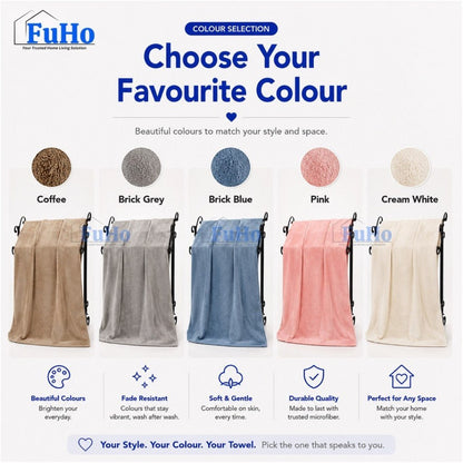 Fuho Cloudsoft Microfibre Bath Towel, Super Absorbent & Quick-Dry