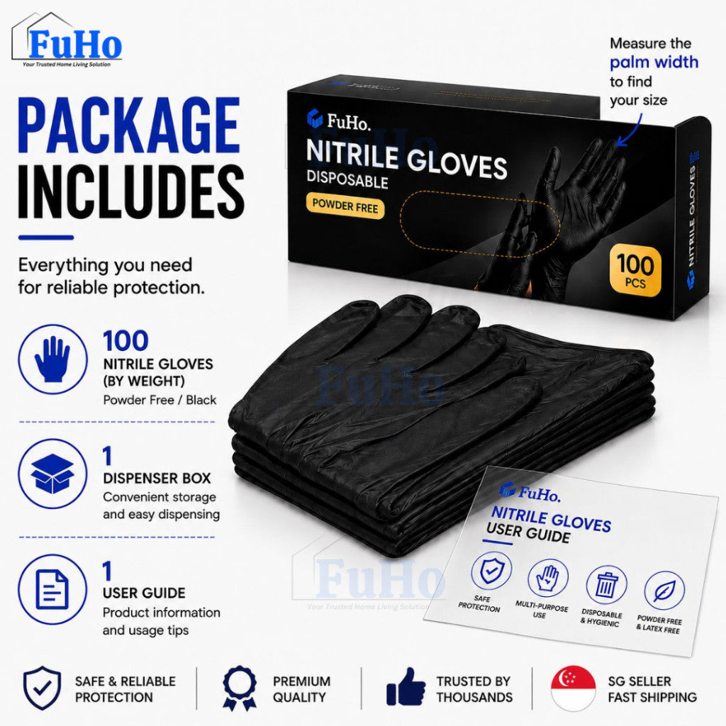 Fuho Black Nitrile Gloves | Disposable Gloves | Black Gloves | Food Grade Gloves (HL0343)