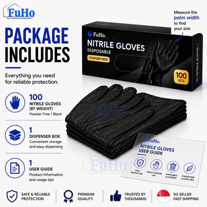 Fuho Black Nitrile Gloves | Disposable Gloves | Black Gloves | Food Grade Gloves (HL0343)