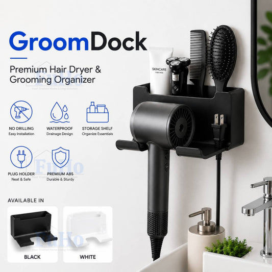 GroomDock Hair Dryer Holder | Hair Dryer | Hair Dryer Holder | Wall Mounted Hair Dryer | (HL0356)