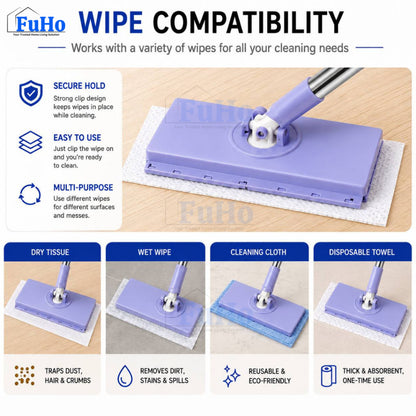 Fuho WipeClip Quick-Change Flat Mop, Slim 8cm Head (Wet & Dry)