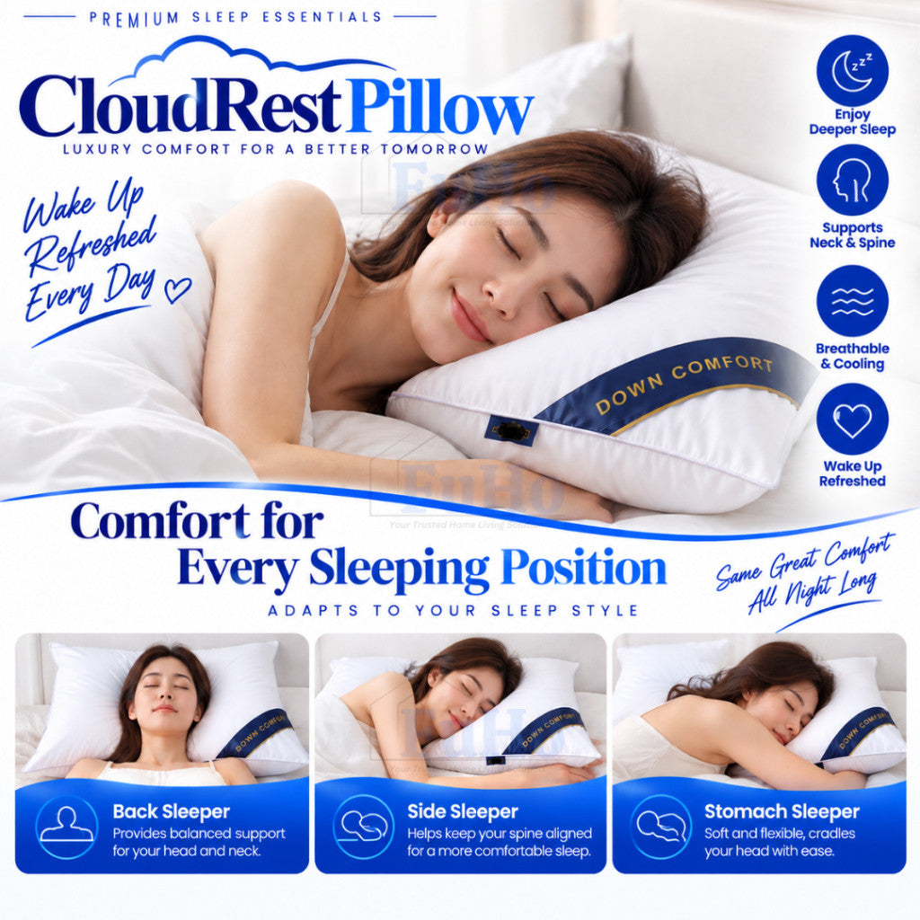 Fuho CloudRest Soft Fluffy Pillow | Hotel Pillow | Neck Support Pillow | Polyester Fibre Bed Pillow | (HL0351)